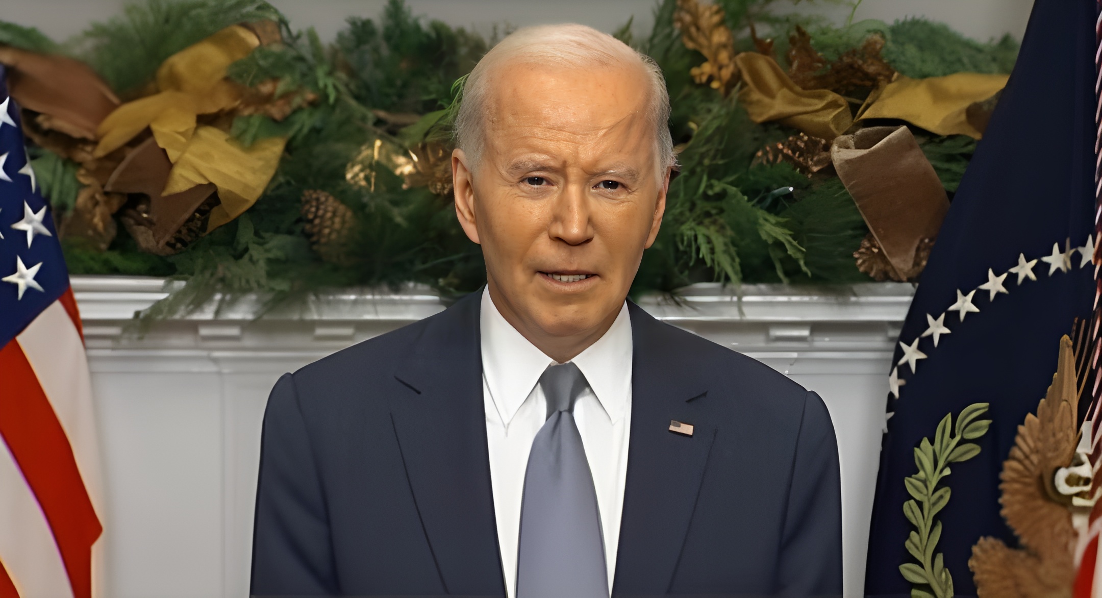 President Joe Biden delivers remarks from the Roosevelt Room of the White House on Syria